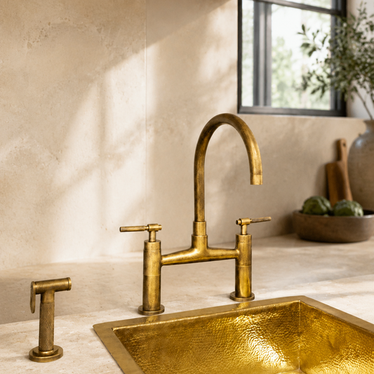 Unlacquered Brass Kitchen Faucet With Sprayer 1086