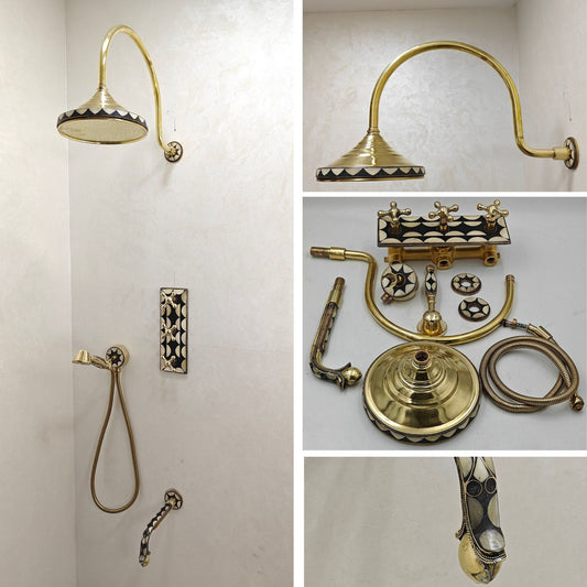 Unlacquered Brass ShowerHead, HandHeld Sprayer and Tub Faucet Set