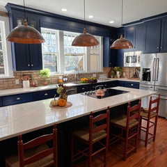 Oxidized Solid Copper Pendant Light, Dome Ceiling Light