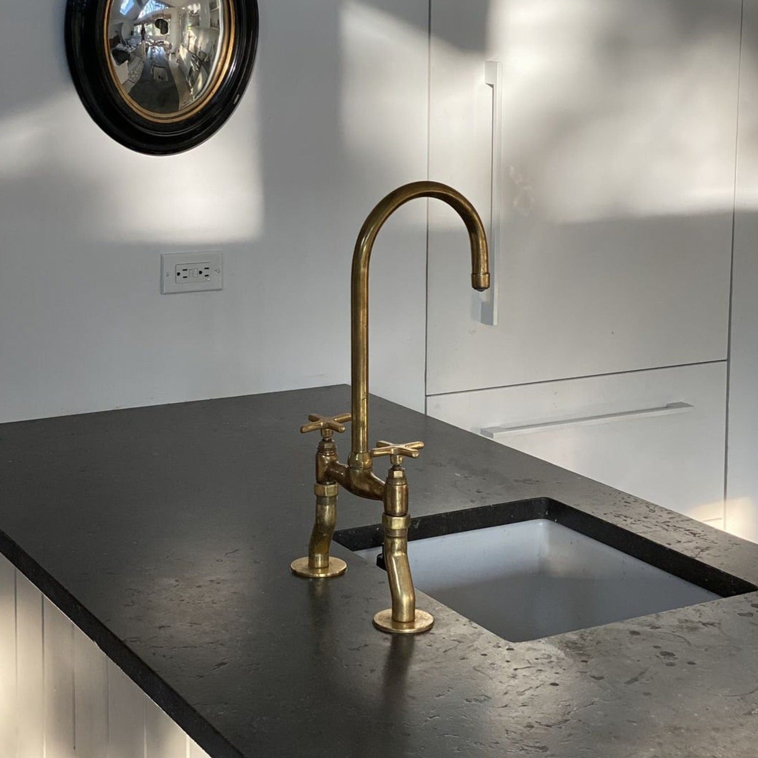 Unlacquered Brass Kitchen Faucet With Curved Legs - Vintage Kitchen Faucet