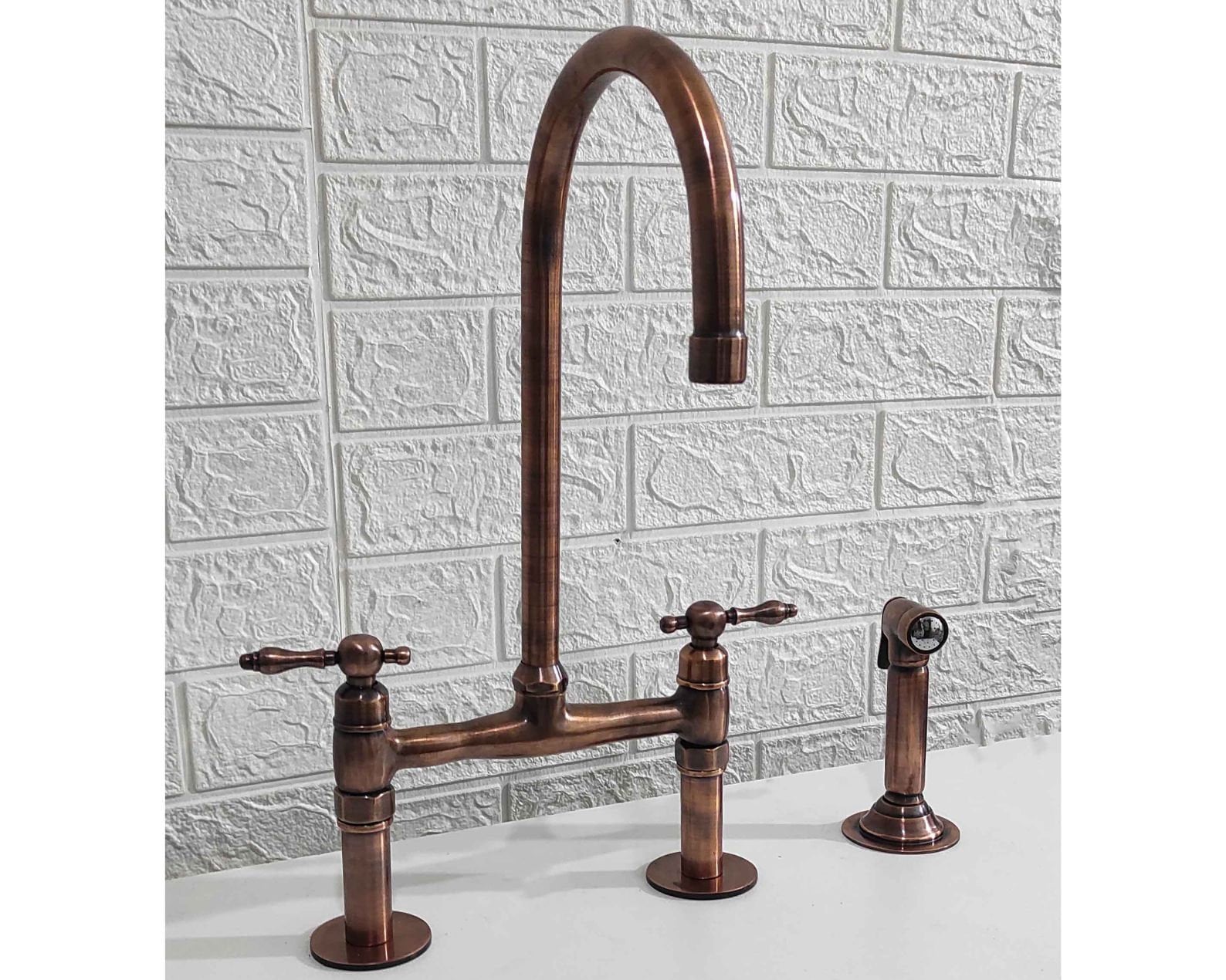 Copper Bridge Faucet for Kitchen - Solid Brass Kitchen Faucet with Lever Handles