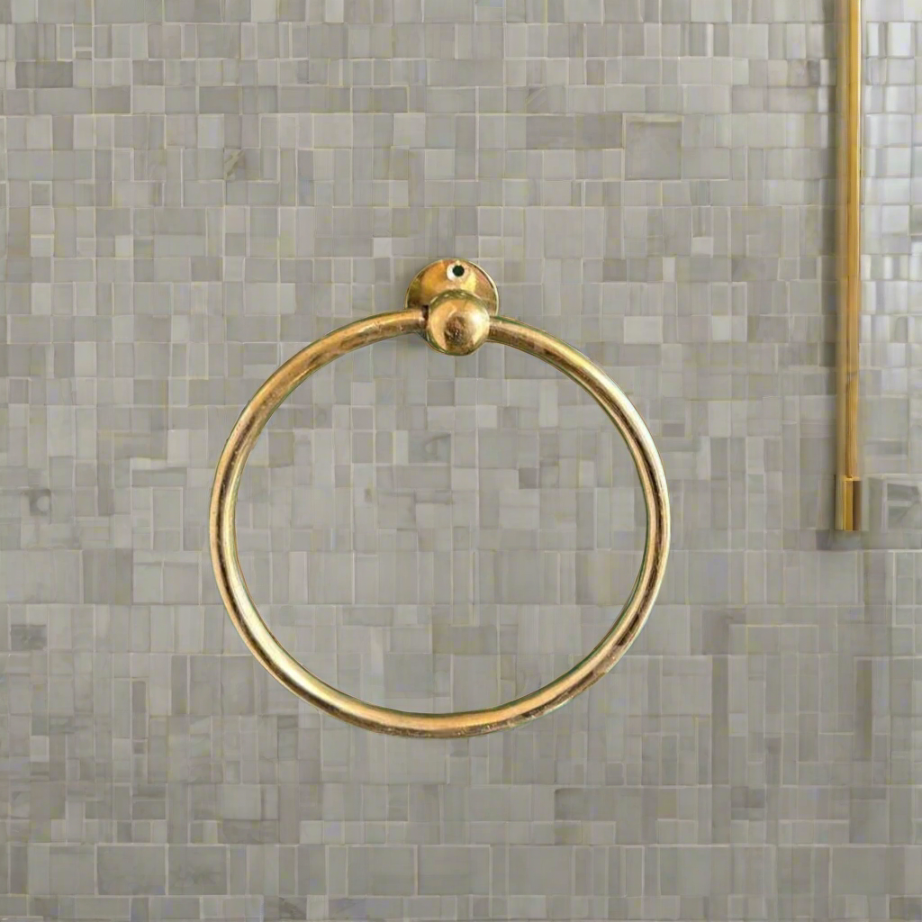 Circle Unlacquered Brass Towel Rack Holder - Solid Brass Towel Rail