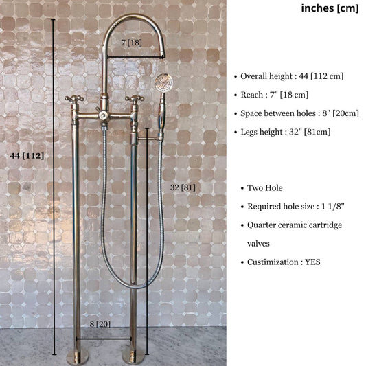 Nickel bathtub Faucet Floor Mount Bathtub Faucet, Tub Filler Faucet with Two Handles And Hand Shower