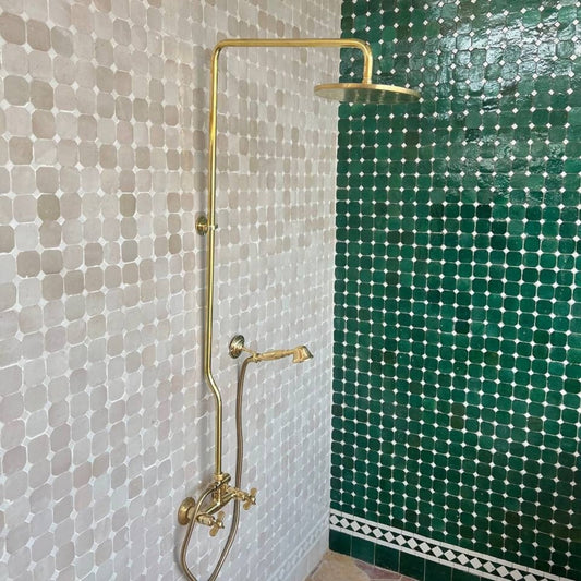 Unlacquered Brass Exposed Shower with HandHeld, Round ShowerHead