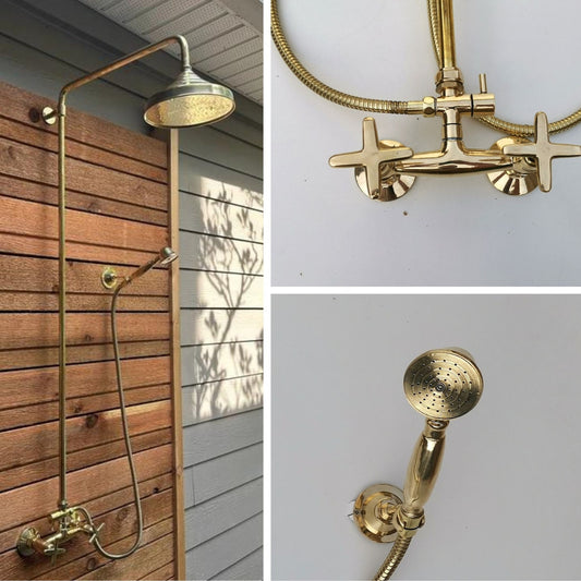 unlacquered brass outdoor shower