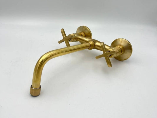 Unlacquered Brass Wall-mounted Faucet, Solid Brass Bathroom Faucet