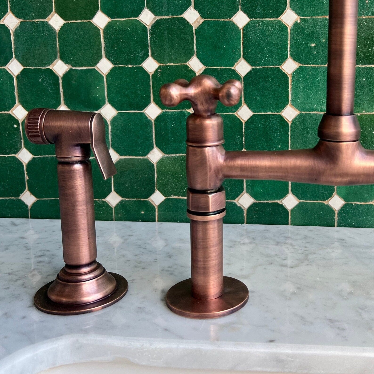 Copper Bridge Faucet, Copper Kitchen Sink Faucet in Solid Brass