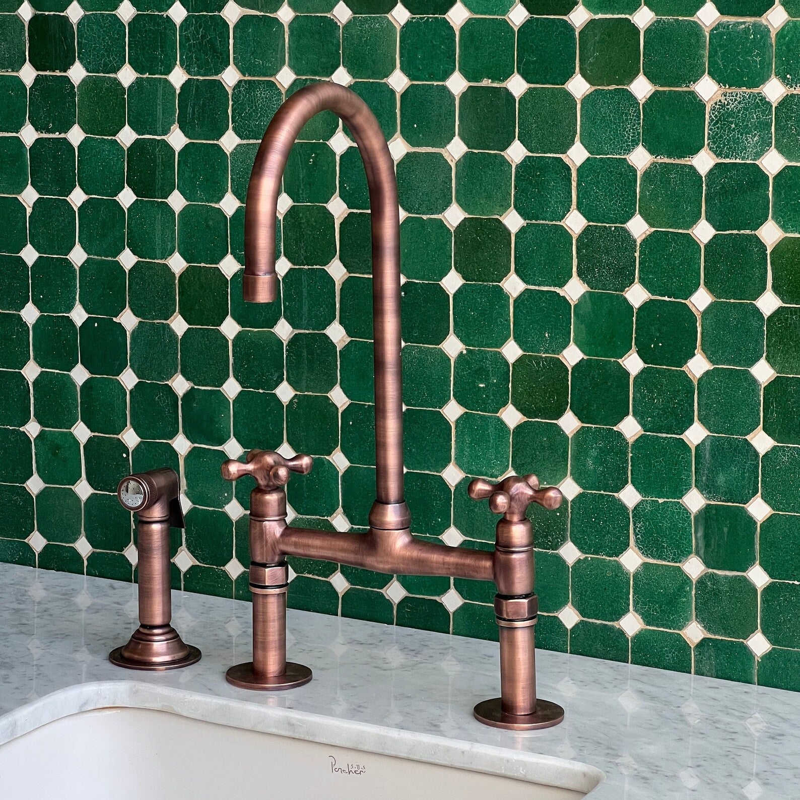 Copper Bridge Faucet, Copper Kitchen Sink Faucet in Solid Brass