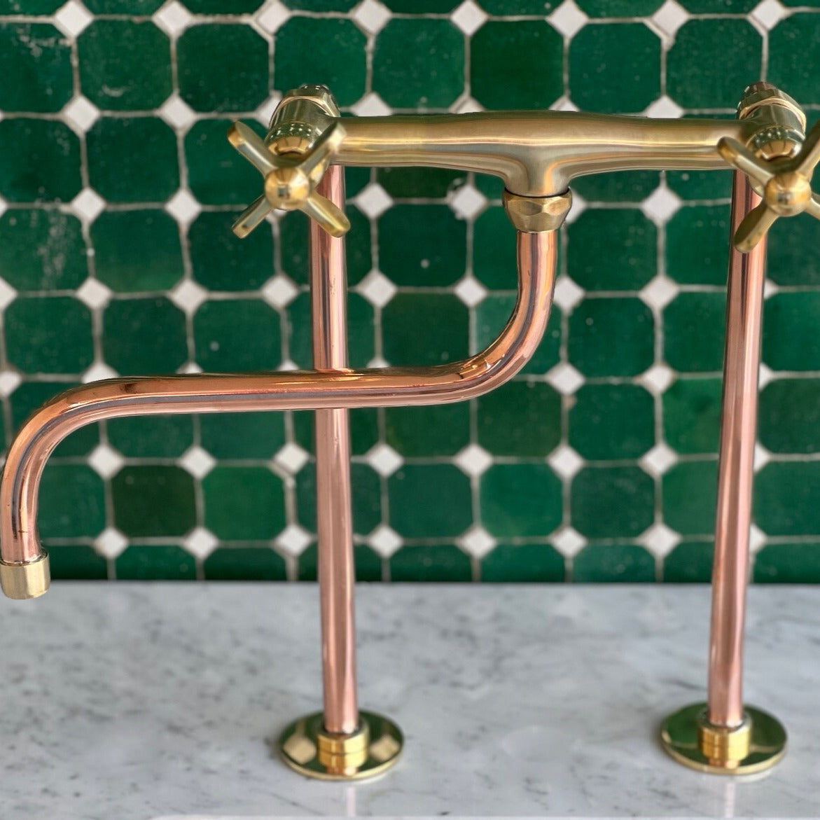 Antique Copper kitchen Faucet with Downward Spout Reach and High Legs