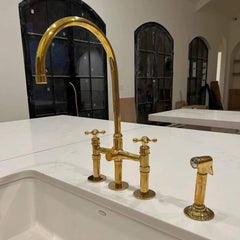 Unlacquered Brass Kitchen Faucet With Sprayer