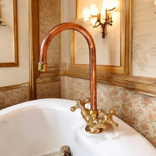 Unlacquered Brass and Copper Kitchen Faucet
