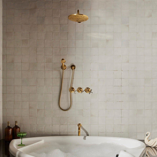 Handcrafted Solid Brass Shower System With HandHeld And Tub Faucet