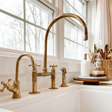 Unlacquered Brass Pot Filler Kitchen Faucet, Unlacquered Solid Brass