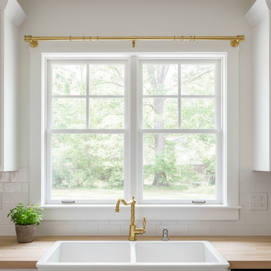 unlacquered brass gold curtain cafe rod