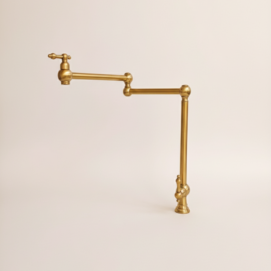 unlacquered brass deck mount pot filler