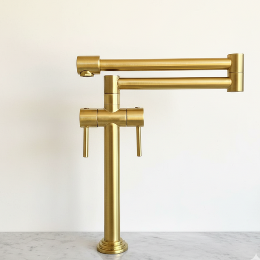 unlacquered brass deck mount pot filler