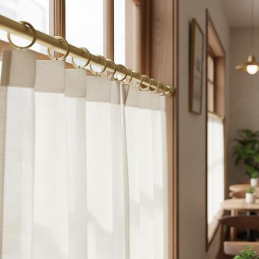 Unlaquered brass cafe curtain rod, Inside-Mount Cafe Set, Brass Cafe Curtains