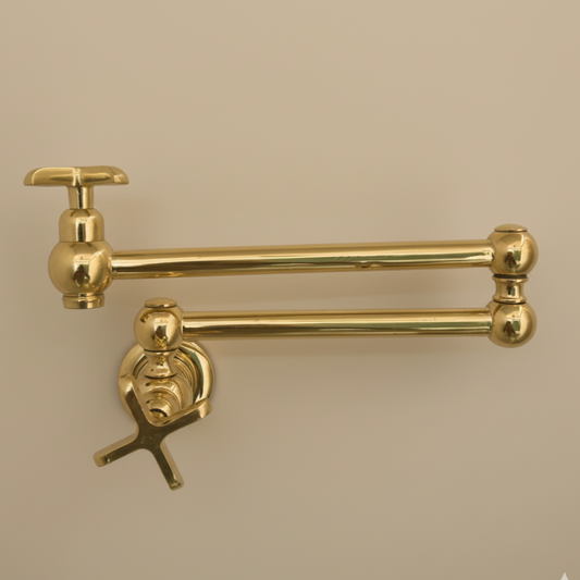 unlacquered brass pot filler under stove