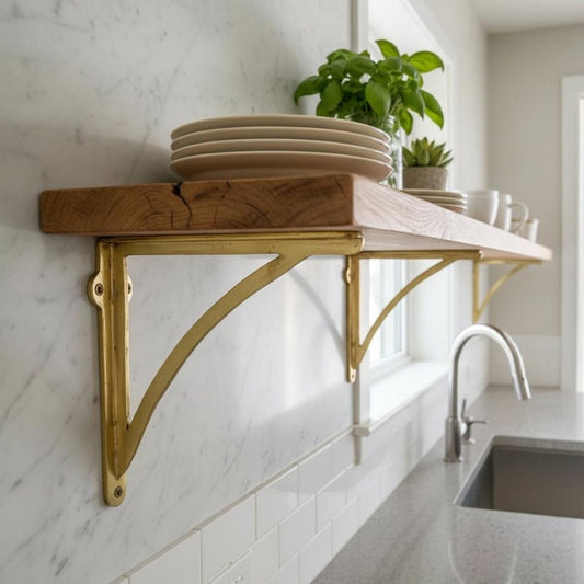unlacquered brass wood shelves Brackets - Handmade brass brackets