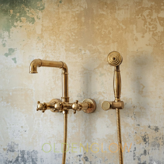 Unlacquered brass bathtub filler faucet wall mounted 