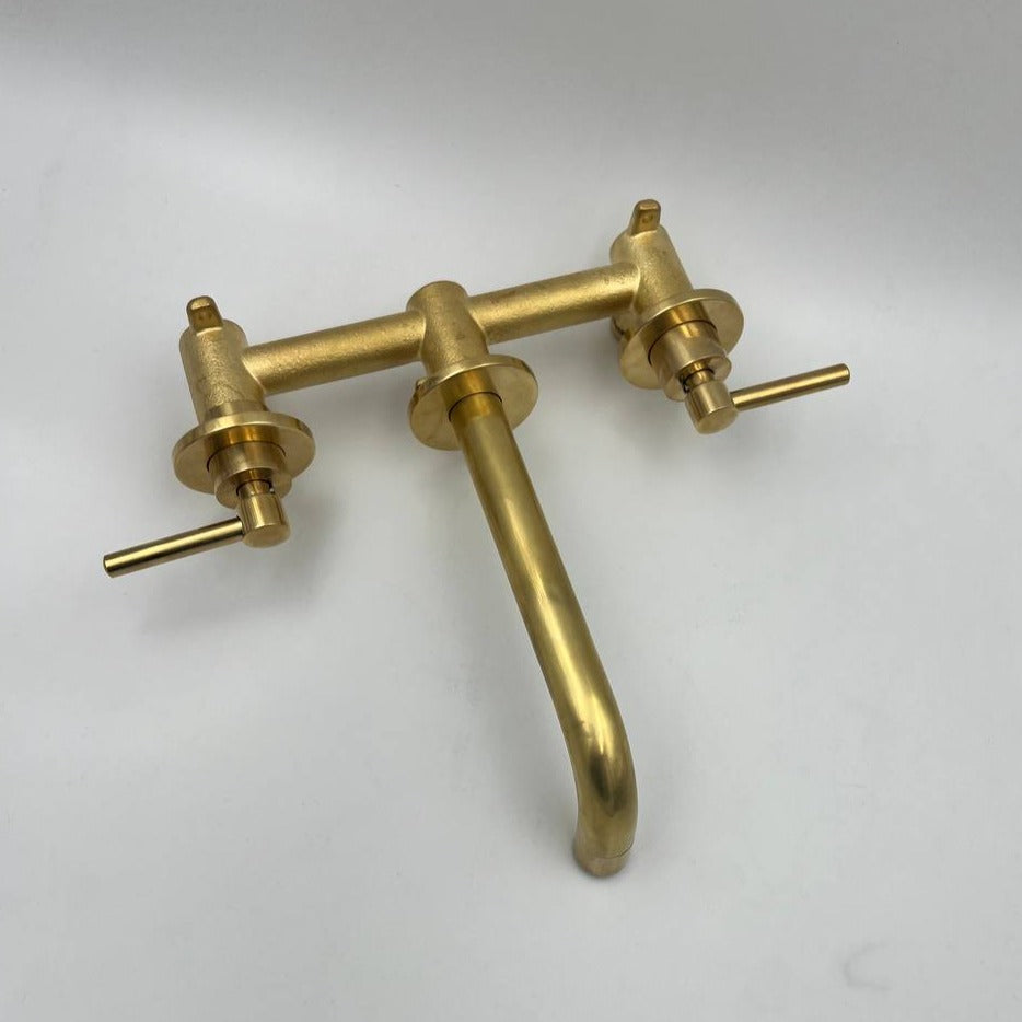 Solid Brass Wall Mounted Faucet, Unlacquered Brass Bathroom Faucet