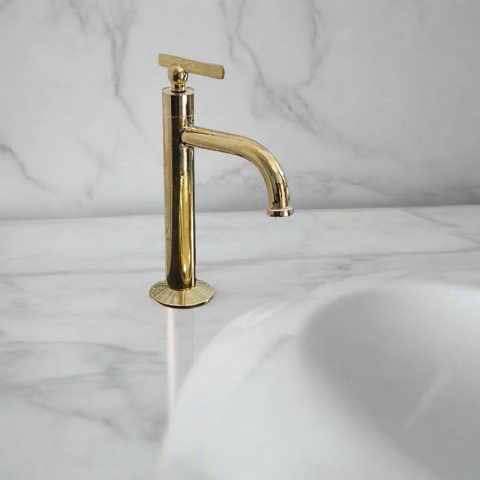 unlacquered brass single hole bathroom faucet